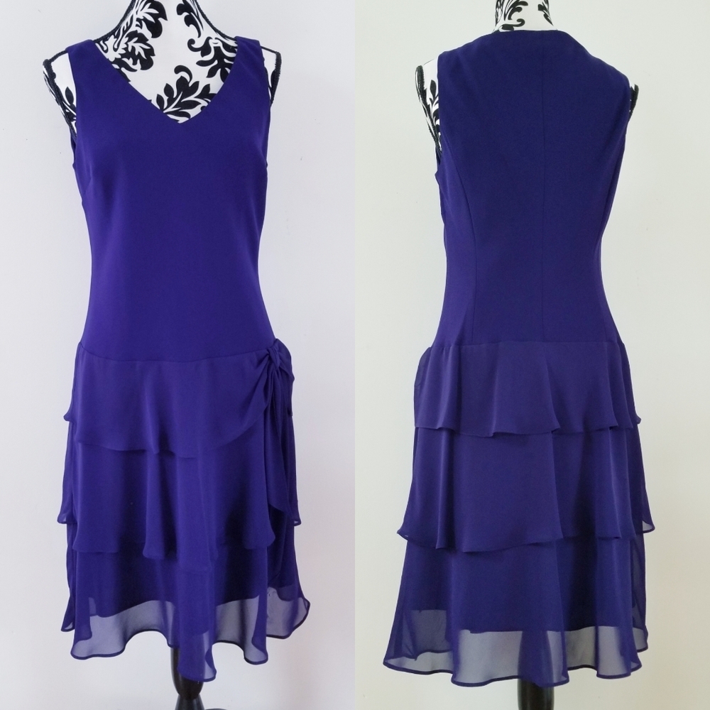 Evan-Pecone purple sleeveless fitted layered dre - Picture 2 of 8